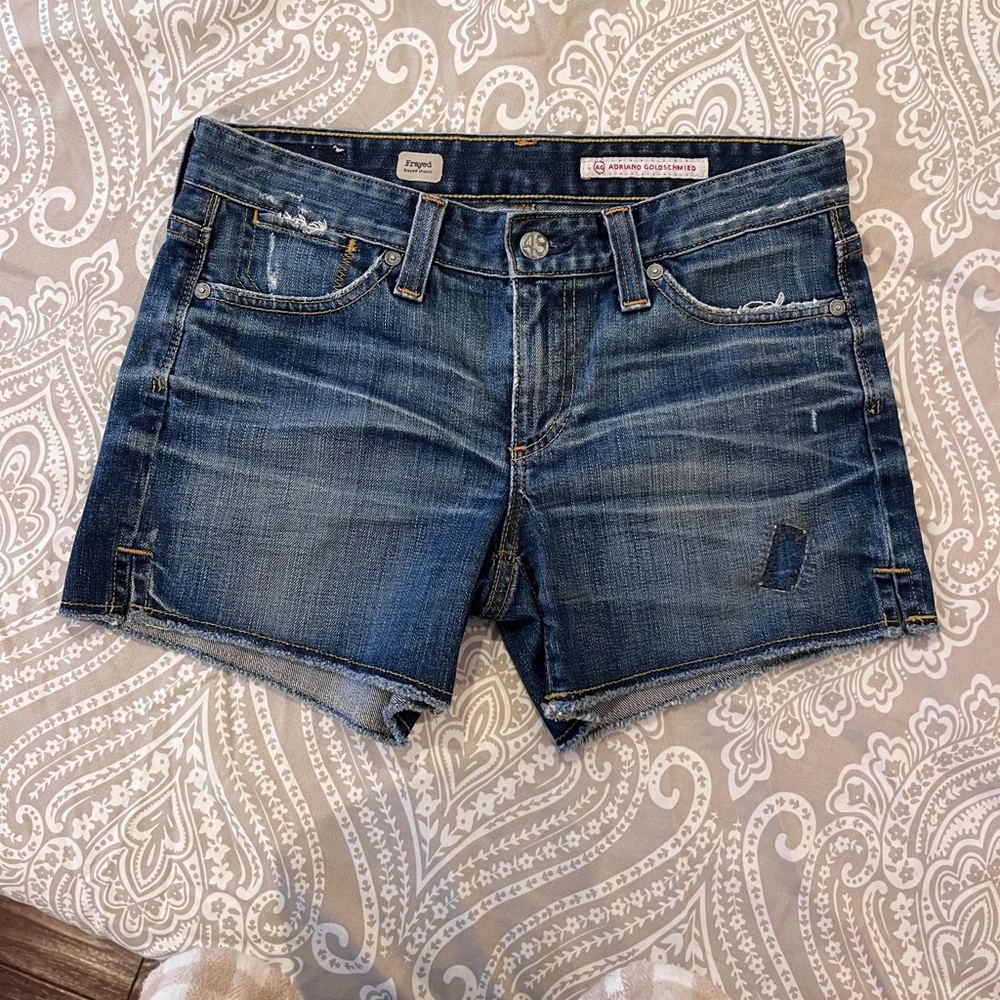 Ag Adriano Goldschmied Blue Jean Shorts with Faded Wash